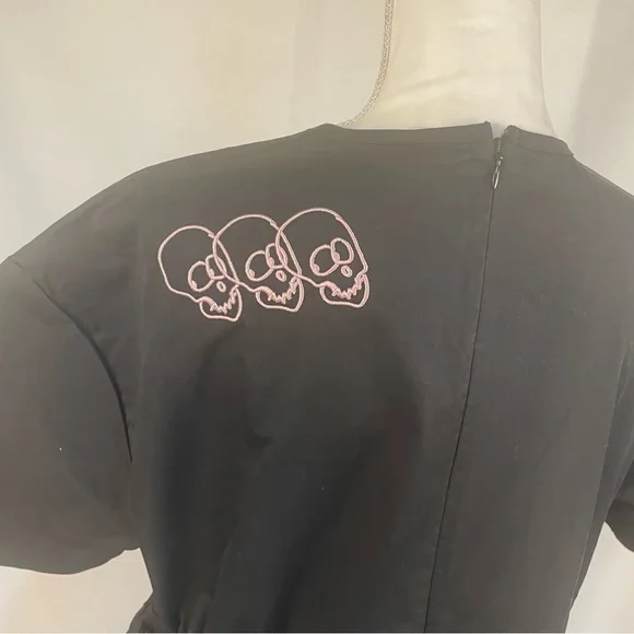 Lazy Oaf Embroidered Doodles Side Tie Black Dress 10 - Picture 9 of 14